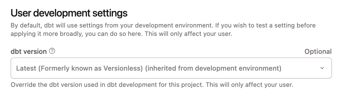 Override dbt version in your account settings